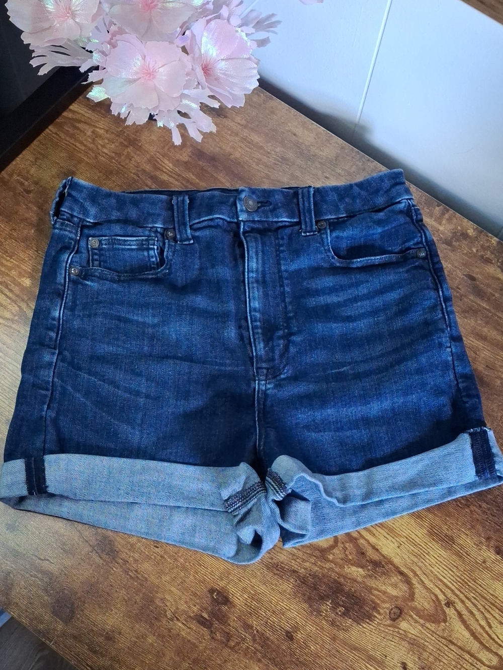 American Eagle Womens Rolled Cuff Curvy Super Hi Rise Shortie Denim Size 12 Blue